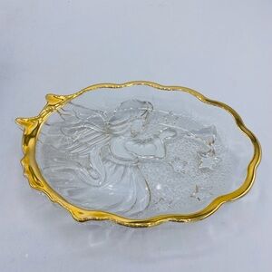 Vintage Mikasa Angel Song Glass Dish With Gold Trim Candy Dish Trinket Dish